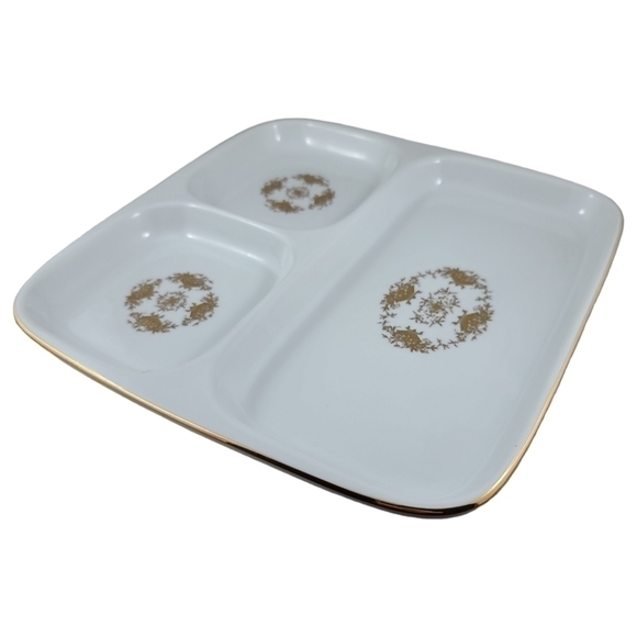 MAGHSOUD Porcelain Divided Appetizer hors d'oeuvre Divided Serving Dish Gold - Picture 4 of 4